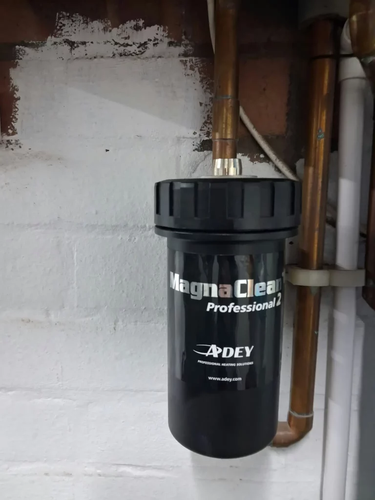 MagnaClean Professional 2 magnetic system filter on the boiler pipework